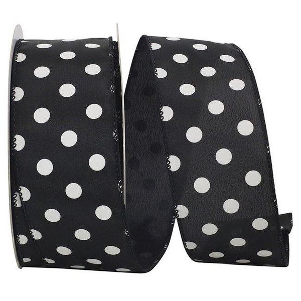 Reliant Ribbon Reliant Ribbon 92840W-031-40K Satin Large Dots Value Wired Edge Ribbon - Black - 2.5 in. x 50 yards 92840W-031-40K